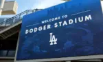 Closeup of the Welcome sign in the Outfield Plaza of Dodger Stadium. LOS ANGELES^ CALIFORNIA^ 29 JUNE 2021