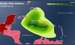 Hurricane Melissa Rainfall Map. Caribbean Impact on Cuba^ Jamaica^ Bahamas^ Puerto Rico. Forecast Storm Rainfall map.