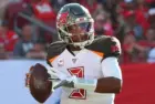 Nov 10^ 2019; Tampa^ FL USA; Tampa Bay Buccaneers quarterback Jameis Winston (3) scrambles for yardage during an NFL game.