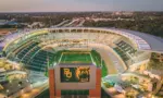Waco^ Texas - November 15^ 2019: McLane stadium prepares for College Gameday ahead of the 12th ranked Baylor Football Team's home rivalry game against the Oklahoma Sooners.