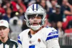 Dallas Cowboys quarterback Dak Prescott (4) looks to throw the ball against the Atlanta Falcons on November 3^ 2024 at Mercedes-Benz Stadium. ATLANTA^ GA-NOV 3