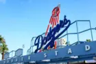 Dodger Stadium. Closeup of the baseballs teams logo at the Centerfied entrance. LOS ANGELES^ CALIFORNIA^ 29 JUNE 2021