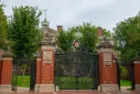 Van Wickle Gates is the main entrance to Brown University main campus on Prospect Street at College Street on College Hill in city of Providence^ Rhode Island RI^ USA.