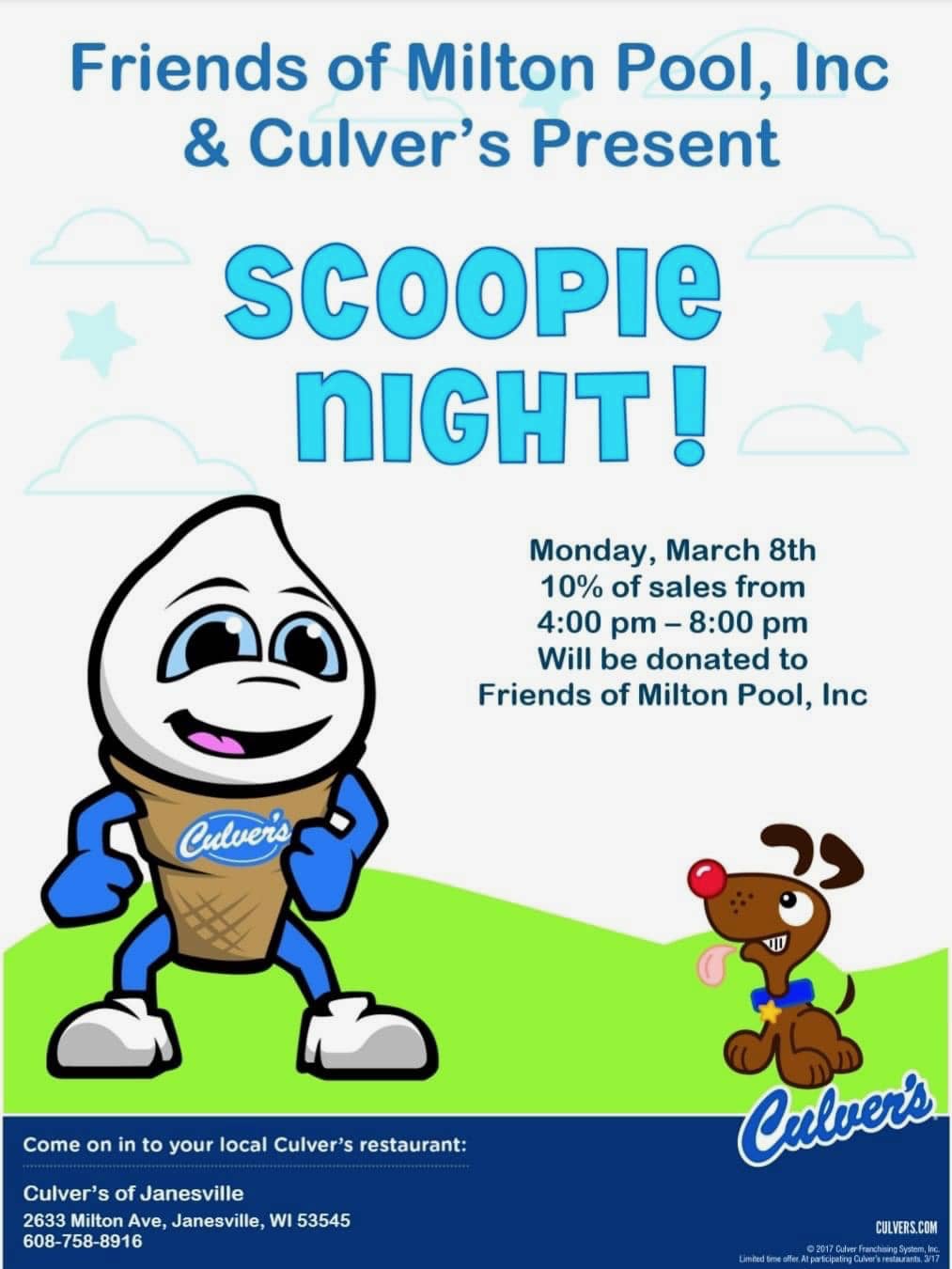 Culver’s Scoopie Night benefiting the new Lieder Family Pool in Milton