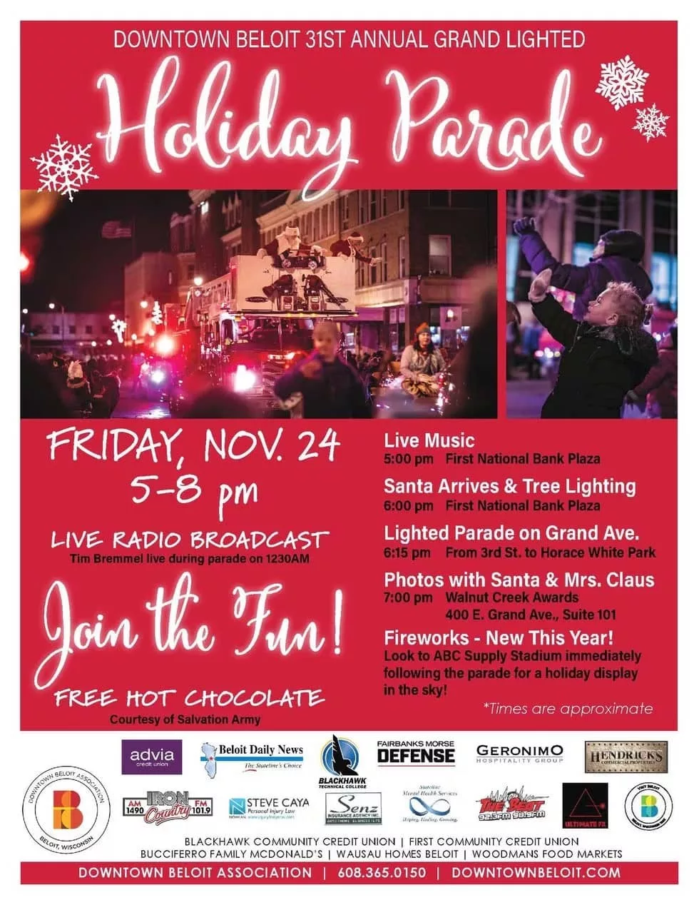 Beloit grand lighted parade is Friday WBEL The Beat 92.3 FM & 98.9FM