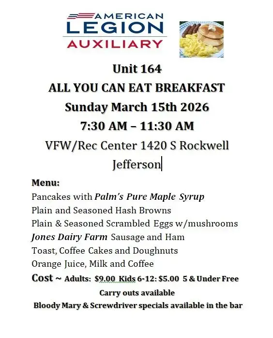 All You Can Eat Breakfast hosted by Auxiliary Unit 164 Jefferson