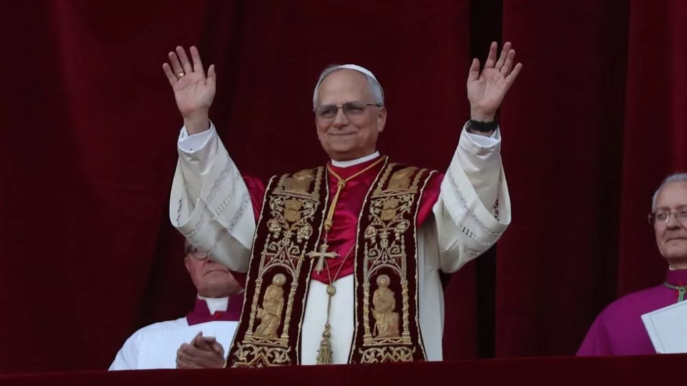 Pope Leo XIV -- American Cardinal Robert Francis Prevost -- is the successor to Pope Francis. He is shown on the central balcony of St. Peter's Basilica in Rome^ Italy; 5/8/2025