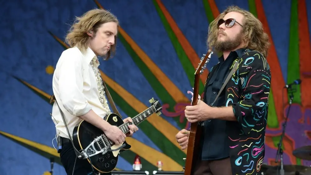 Jim James and Carl Broemel of My Morning Jacket performs at the 2016 New Orleans Jazz and Heritage Festival. New Orleans^ LA - April 29^ 2016