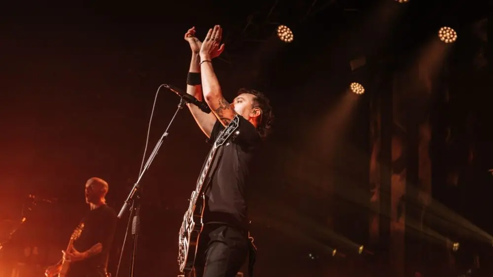 Lead singer and guitarist Tim McIlrath from Rise against perform live at Manchester Academy Uk. Manchester^ United Kingdom^ 22nd November 2022