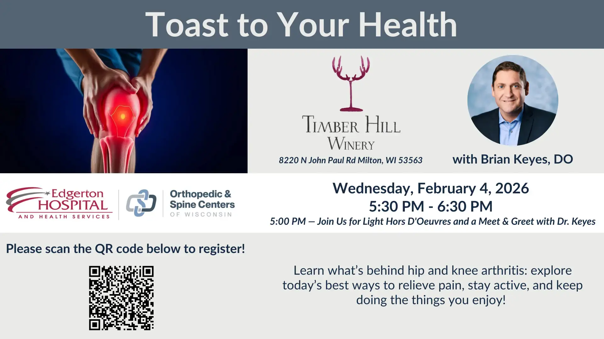 Toast to Your Health – Orthopedics Presentation @ Timber Hill Winery