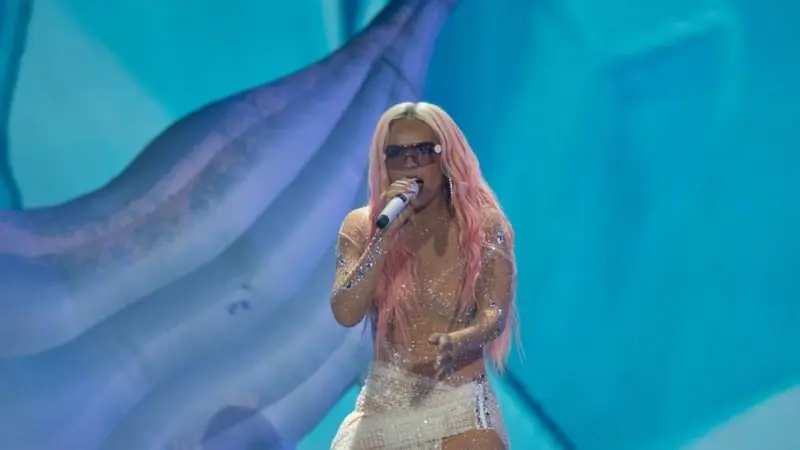 Karol G performs at Hard Rock Stadium in Miami^ Florida on August 27^ 2023. The concert was the second of two in Miami in support of her Mañana Será Bonito album.