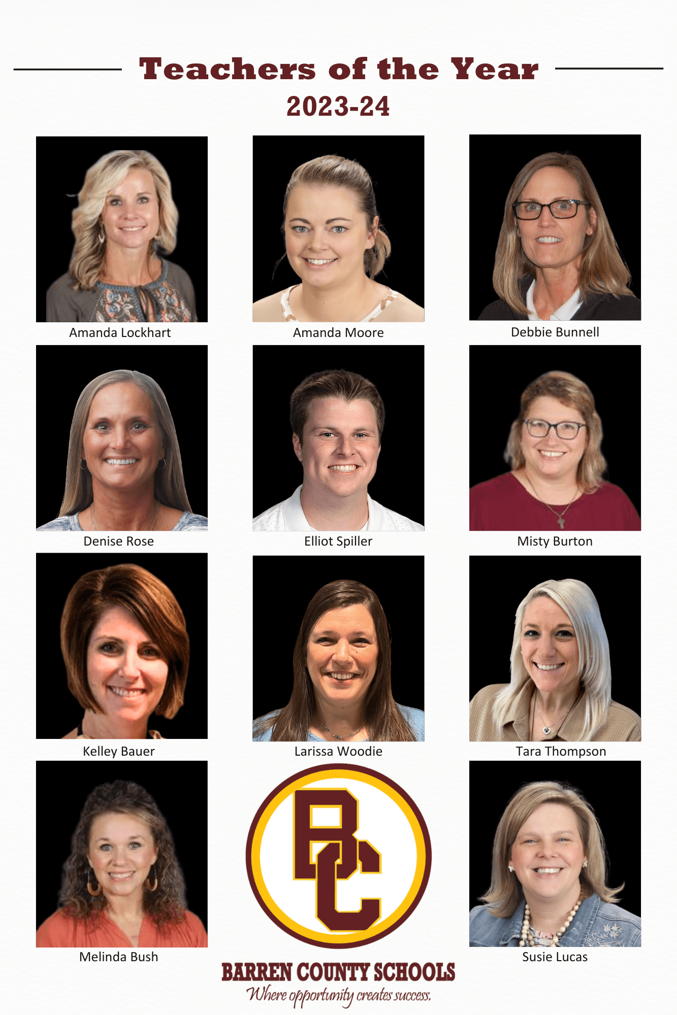 Barren County School District announced the 2023-24 Teachers of the Year |  WCLU Radio