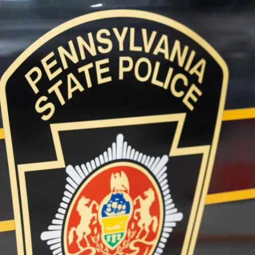 Pennsylvania State Police Trooper emblem on side of police vehicle Harrisburg^ PA / USA