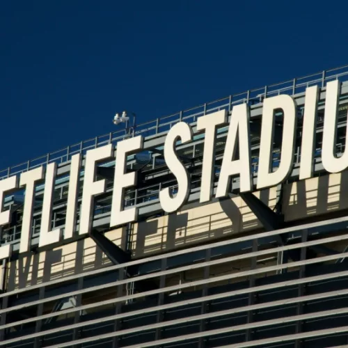 MetLife Stadium in East Rutherford^ NJ^ is home to the National Football League's New York Giants and New York Jets. East Rutherford^ NJ USA - April 22^ 2021