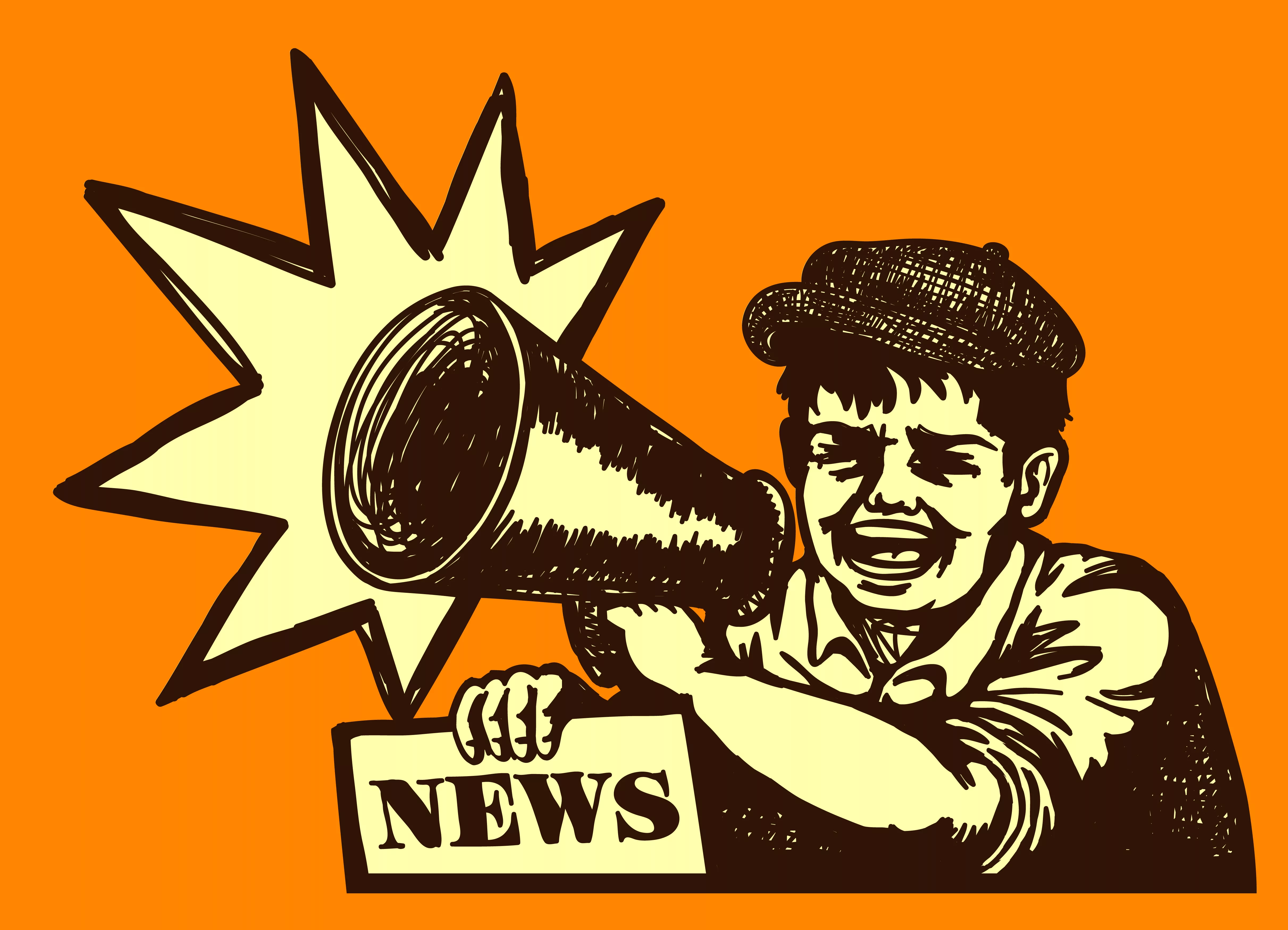 retronewspapervendorkidscreamingwithmegaphonebreakingnewsbumper
