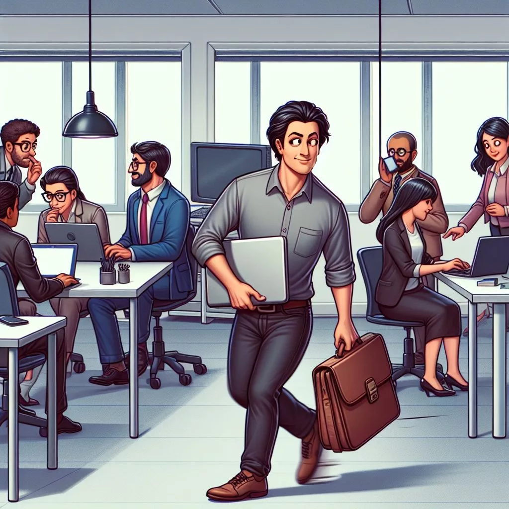 employeesneakingawayfromdesktogoworkfromhome