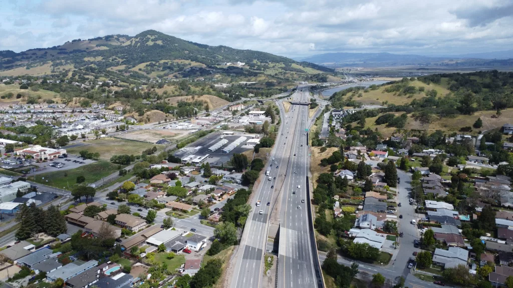 aerialdroneviewofnovatocalifornialookingnorthalongus