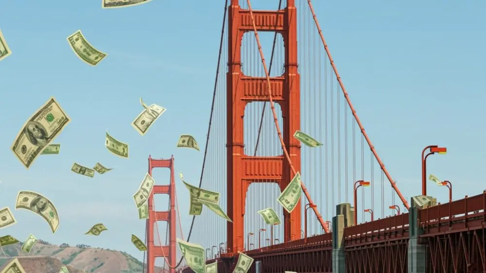 imageofgoldengatebridgewithdollarbillsflyingaround