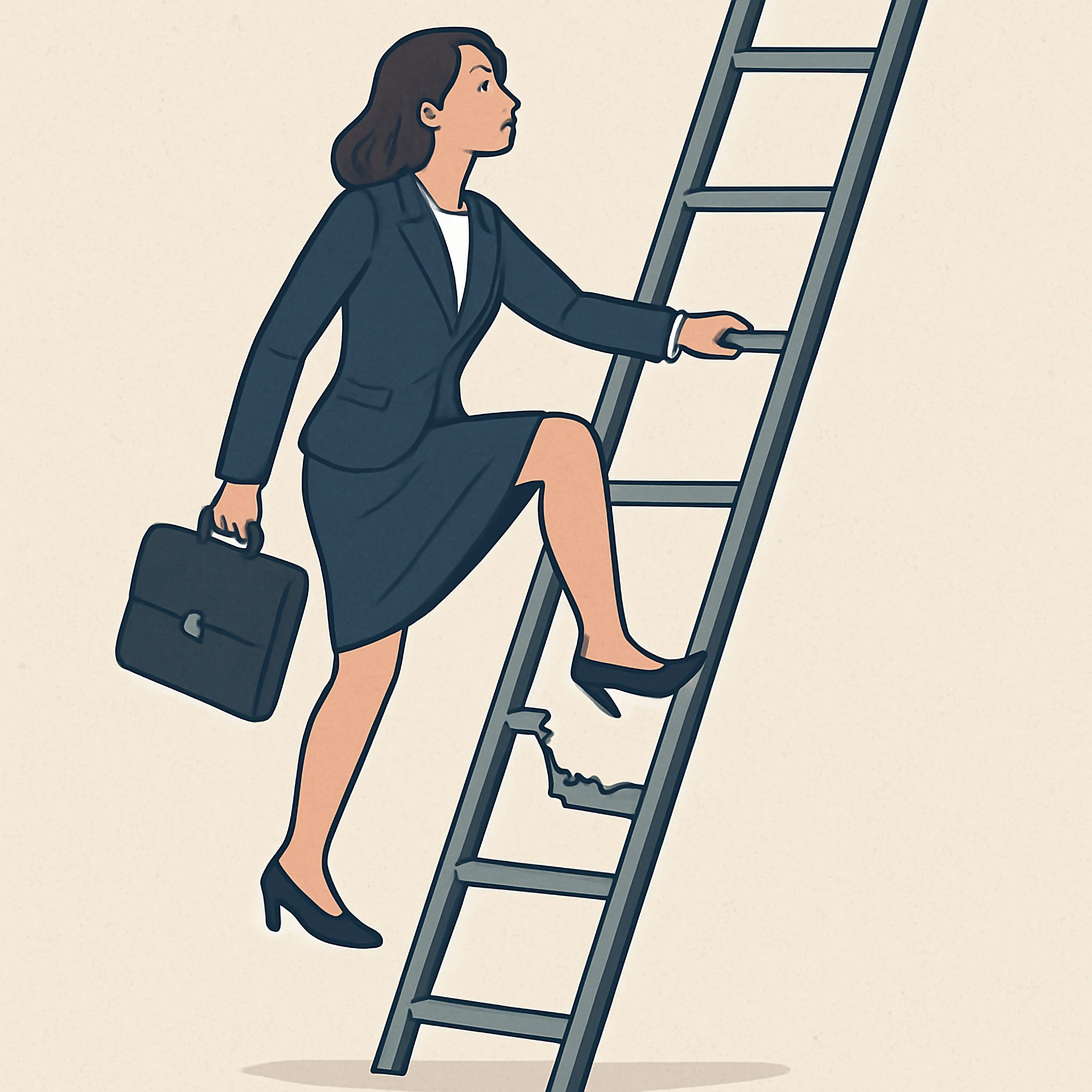 illustrationofabusinesswomansteppingoverabrokenrung