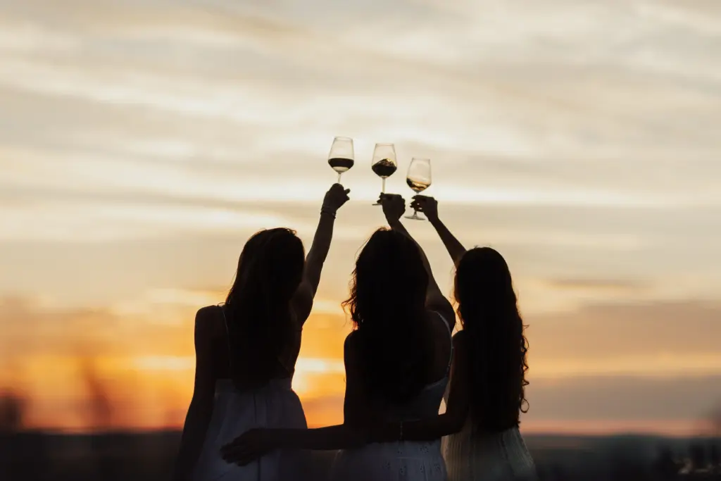 silhouettesofwomenintheparkineveningsunlight-the