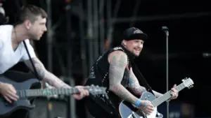 Good Charlotte in concert at the Sziget Festival in Budapest^ Hungary^ on Thursday^ August 11^ 2011. Seen here is lead singer Joel Madden^ left^ and lead guitarist Benji Madden.