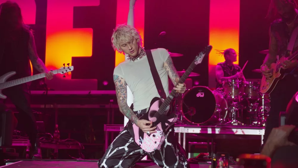 Machine Gun Kelly performs on stage at the Audacy Beach Festival. FORT LAUDERDALE^ FLORIDA - DECEMBER 4^ 2022