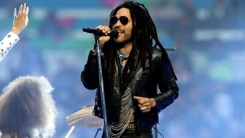 Lenny Kravitz performs prior to the UEFA Champions League Final Borussia Dortmund v Real Madrid CF at Wembley Stadium. London^ ENGLAND - June 1^ 2024