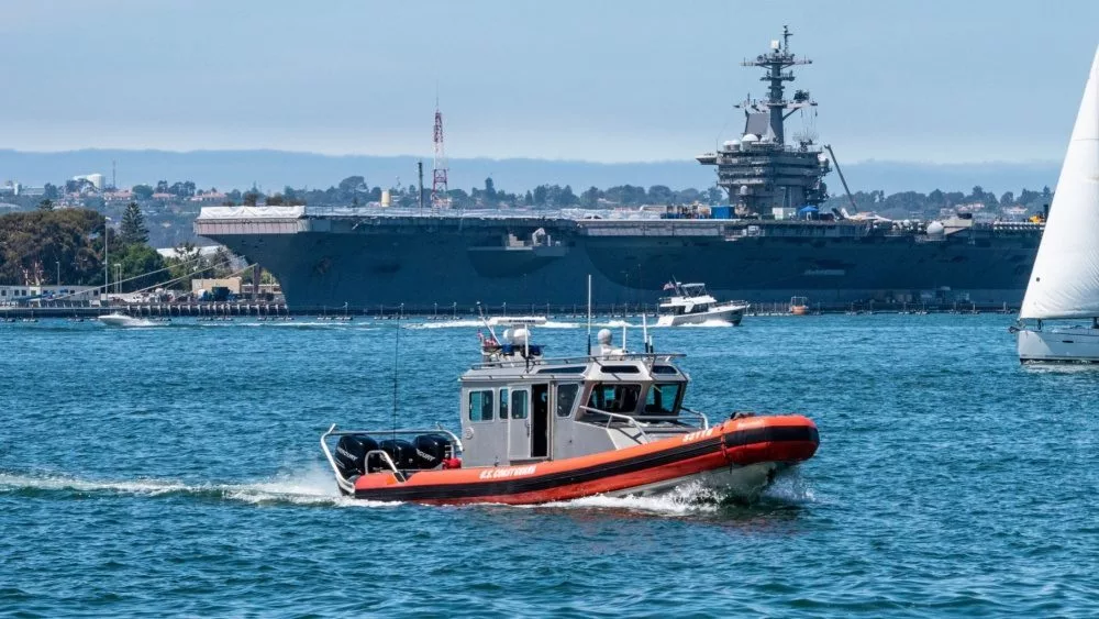 A photo of a U.S. Coast Guard cutter boat in the Tuna Harbor area. SAN DIEGO^ CA/U.S.A. - AUGUST 17^ 2019