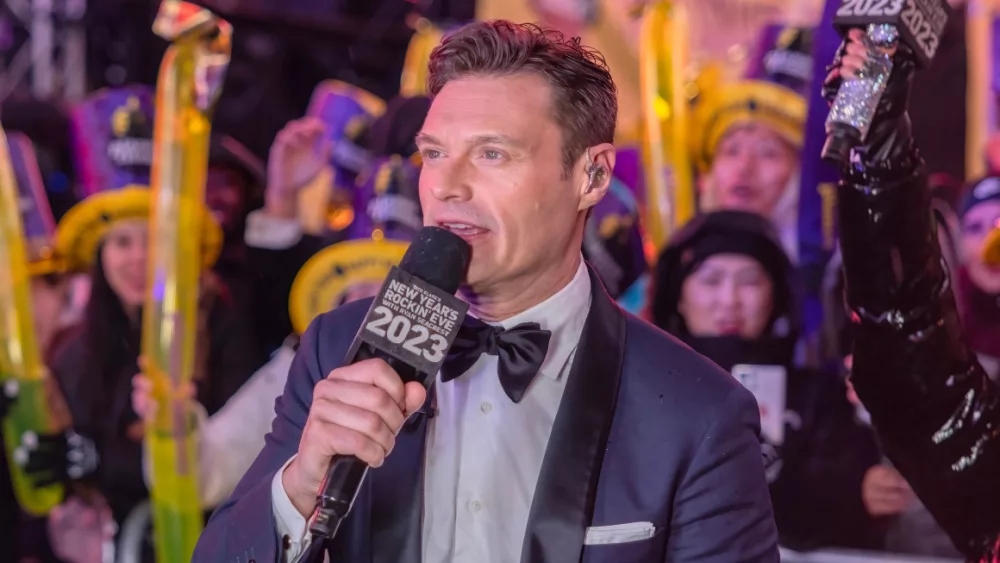 Ryan Seacrest jn Times Square during a New Year's Eve broadcast.NEW YORK^ N.Y. – December 31^ 2022