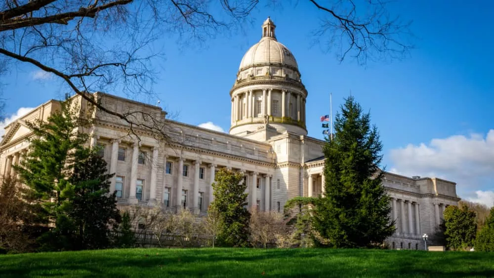 Kentucky state capitol building located in the capital city of Frankfort Kentucky.