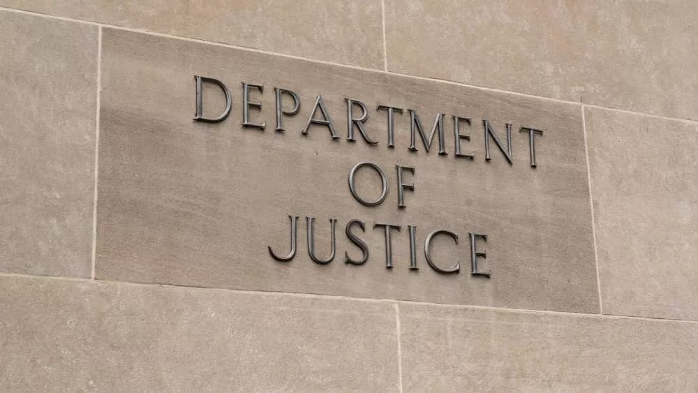 United States Department of Justice sign in Washington^ DC on July 12^ 2017