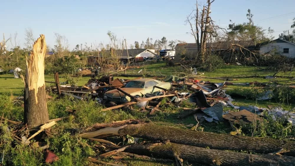 aftermath of a tornado in Mississippi