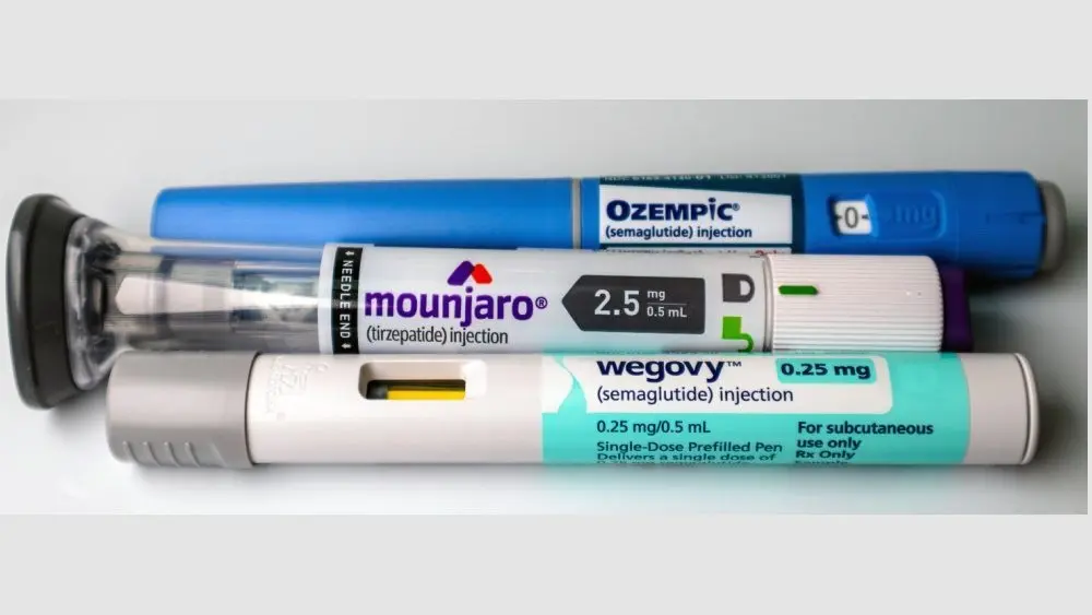 Mounjaro^ Ozempic and Wegovy pens on white background Valparaiso^ IN USA - January 15^ 2025