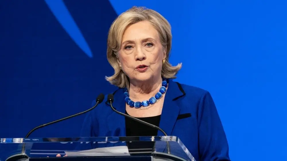 Hillary Rodham Clinton speaking at Clinton Global Initiative summit in New York on September 18^ 2023
