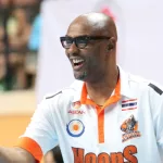 Joe Bryant head coach of Sports REV Thailand Slammers in action during ASEAN Basketball League "ABL" at Nimitbut Stadium on April 24^ 2013 in Bangkok^ Thailand.