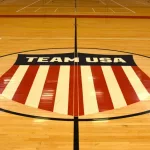 Team USA design on basketball wood floor