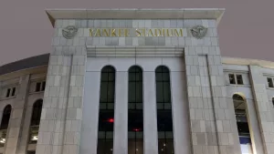 Yankee Stadium at night in winter. BRONX^ NEW YORK - FEBRUARY 20