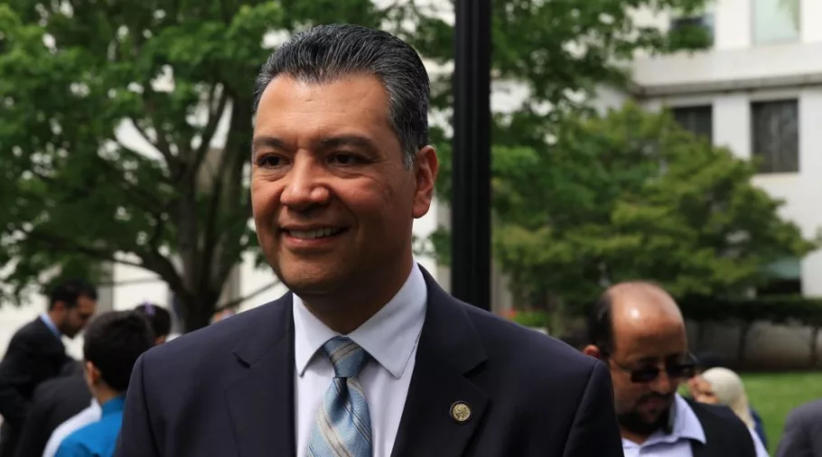 Senator Alex Padilla (D-CA) while Secretary of State for California^ speaks at the annual Muslim Day at the Capitol event in Sacramento – April 24^ 2017