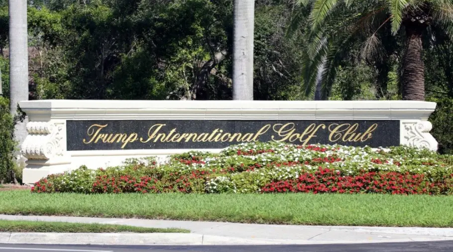An Entrance to Trump International Golf Club in West Palm Beach^ Florida on April 25^ 2018. Trump International Golf Club is owned by President Donald J. Trump. WEST PALM BEACH^ FL^ USA - APRIL 25