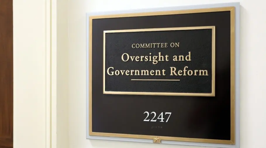 Sign at the entrance to a House Oversight Committee hearing room in Washington^ DC on July 18^ 2017. The House of Representatives is the lower chamber of the US Congress. WASHINGTON - JULY 18