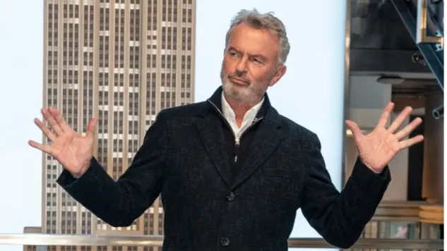 Sam Neill visits Empire State Building in New York on March 6^ 2024 to celebrate series premiere of Peacock's 'Apples Never Fall'