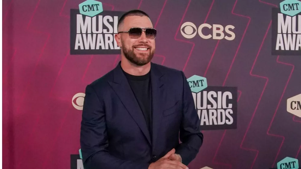 Travis Kelce attends the 2023 CMT Music Awards at Moody Center on April 2^ 2023 in Austin^ Texas.