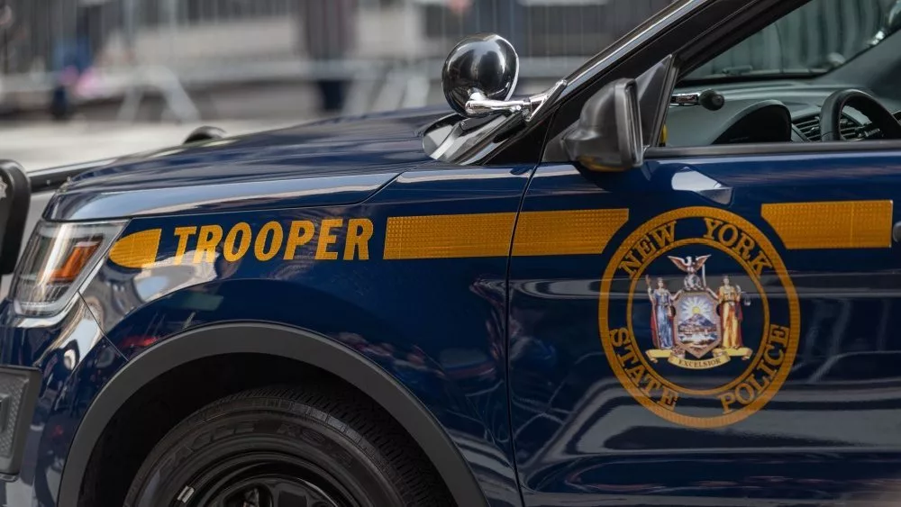 New York State Police Car. Emblem on Door of Trooper Car Manhattan^ New York^USA - November 11. 2019