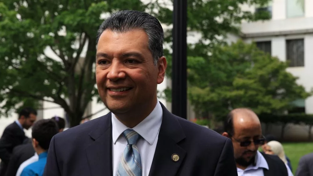 Senator Alex Padilla (D-CA) while Secretary of State for California^ speaks at the annual Muslim Day at the Capitol event in Sacramento – April 24^ 2017