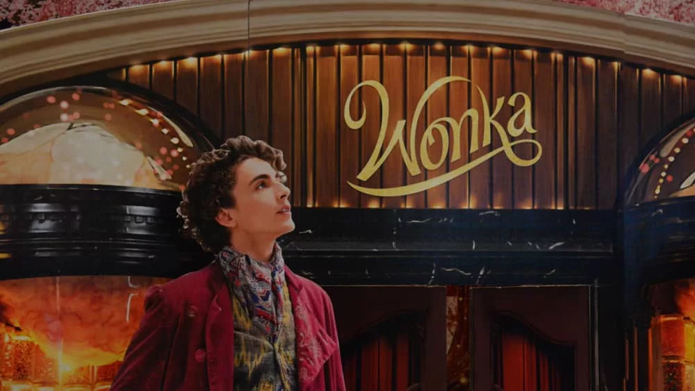 Standee of movie 'Wonka' displays at the theater.