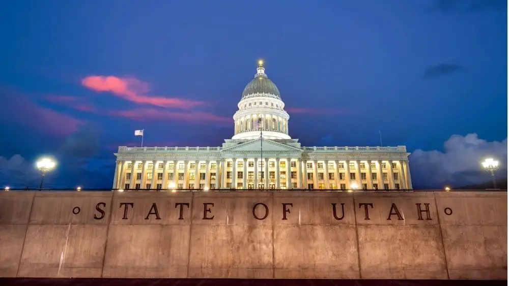 Utah State Capitol building in Salt Lake City in Utah USA at sunset