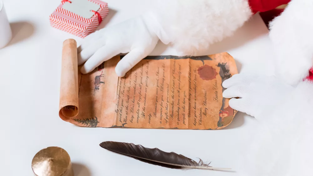 partial-view-of-santa-claus-holding-wish-list