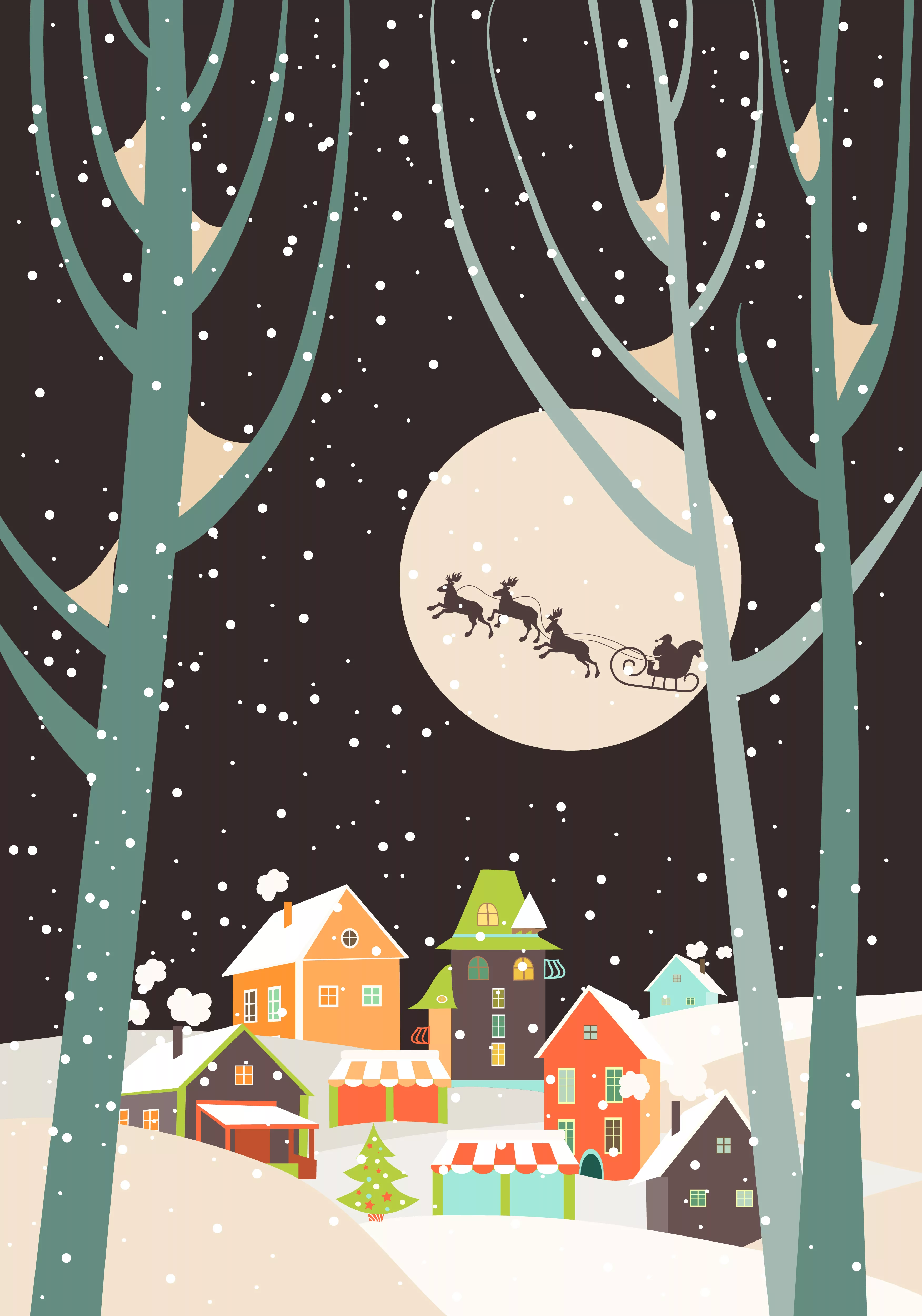 santa-claus-sleigh-with-reindeer-fly-over-the-city