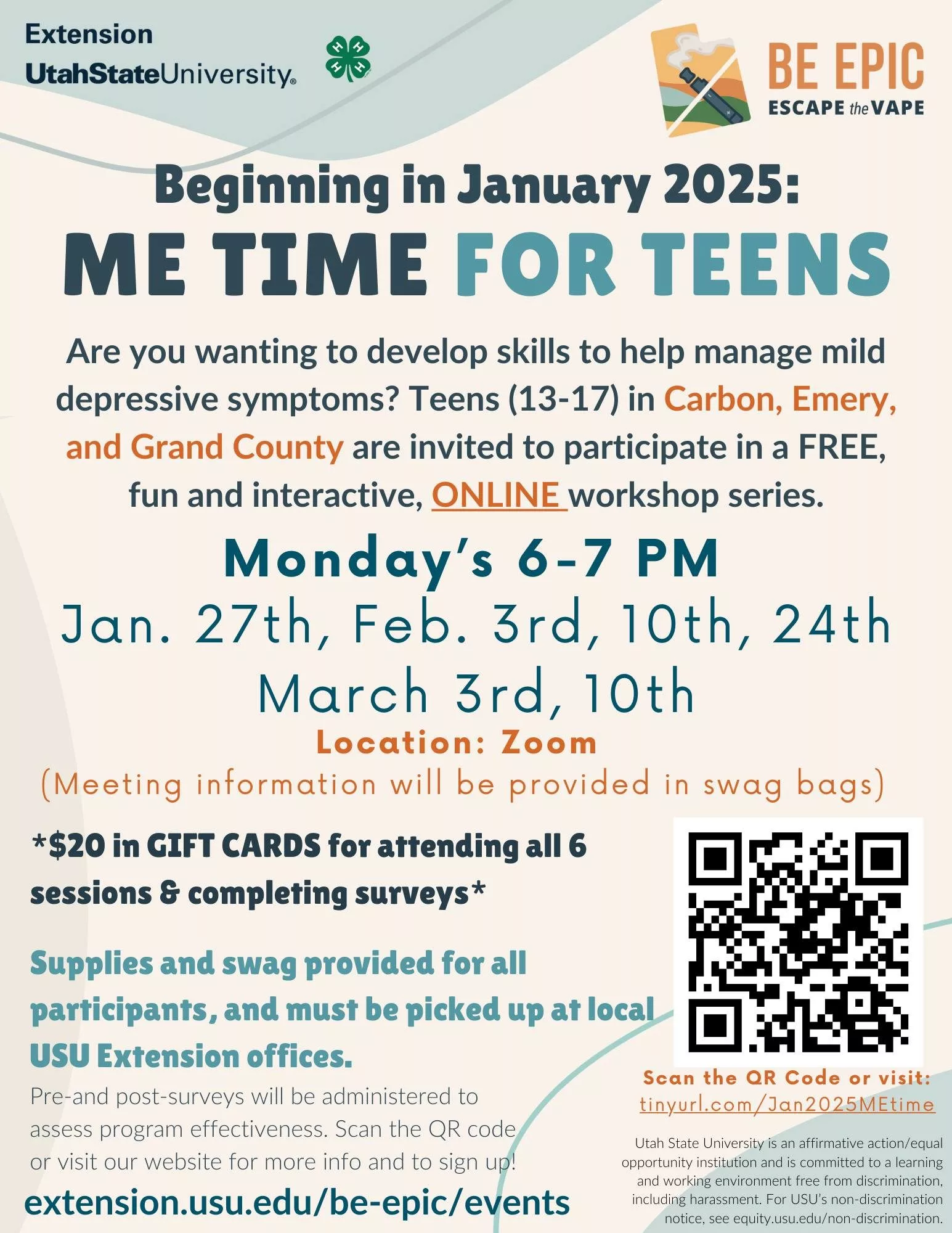 USU Extension “Me Time for Teens” Interactive Online Workshop
