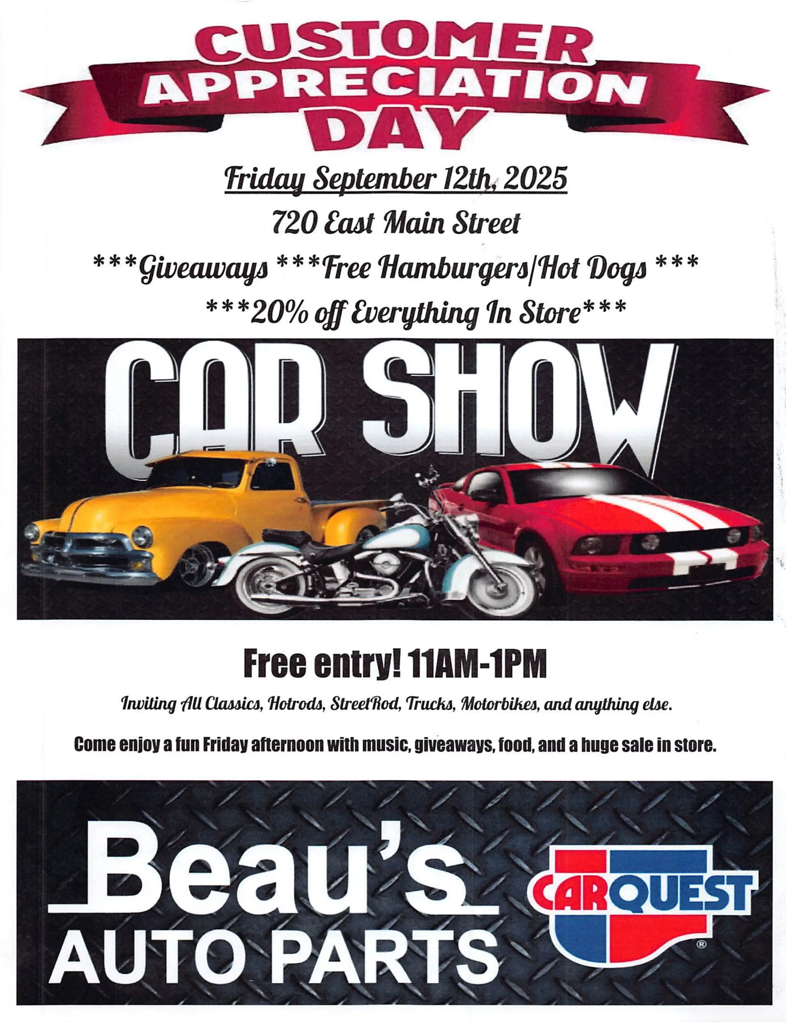 Beau’s Auto Parts Customer Appreciation Day Car Show